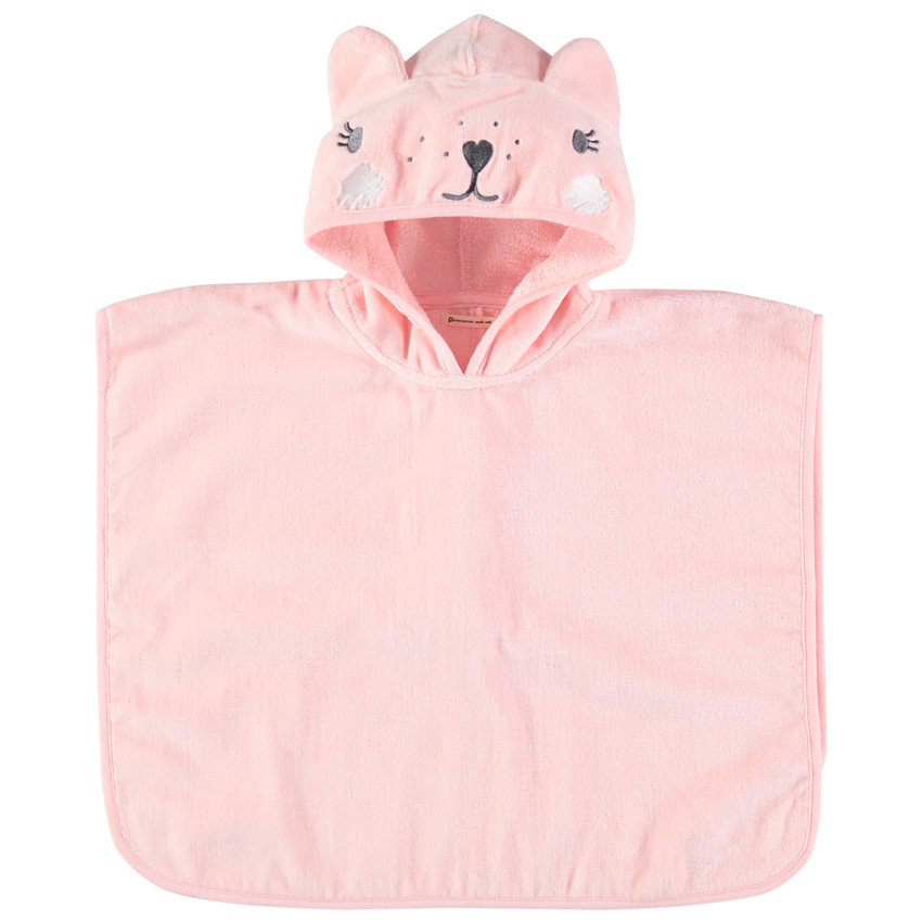Poncho de bain rose motif chien à capuche brodée  