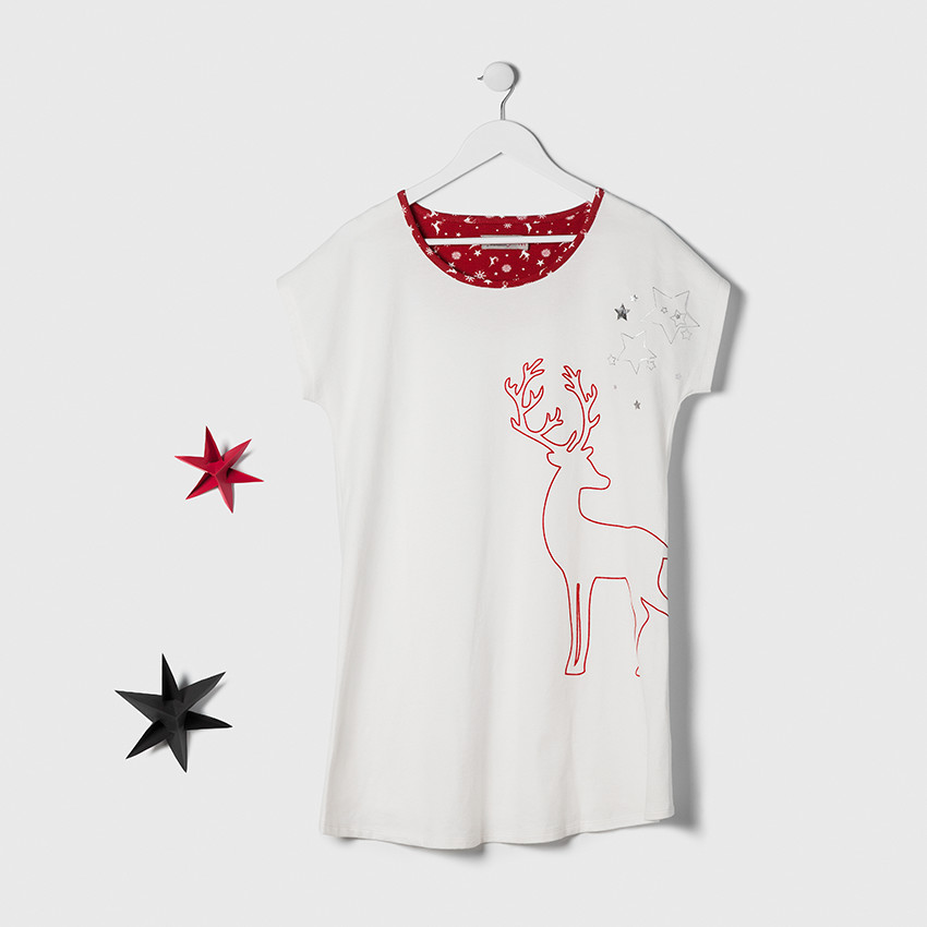 Tee-shirt large de grossesse print élan et étoiles argentées 