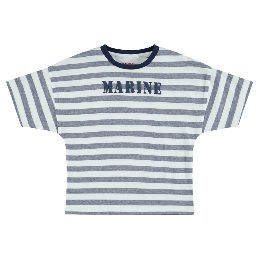 Tee-shirt manches courtes à rayures all-over avec inscription printée 