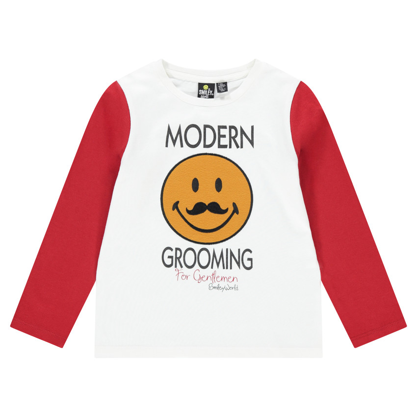 Tee-shirt manches longues bicolore en jersey avec Smiley en feutrine 