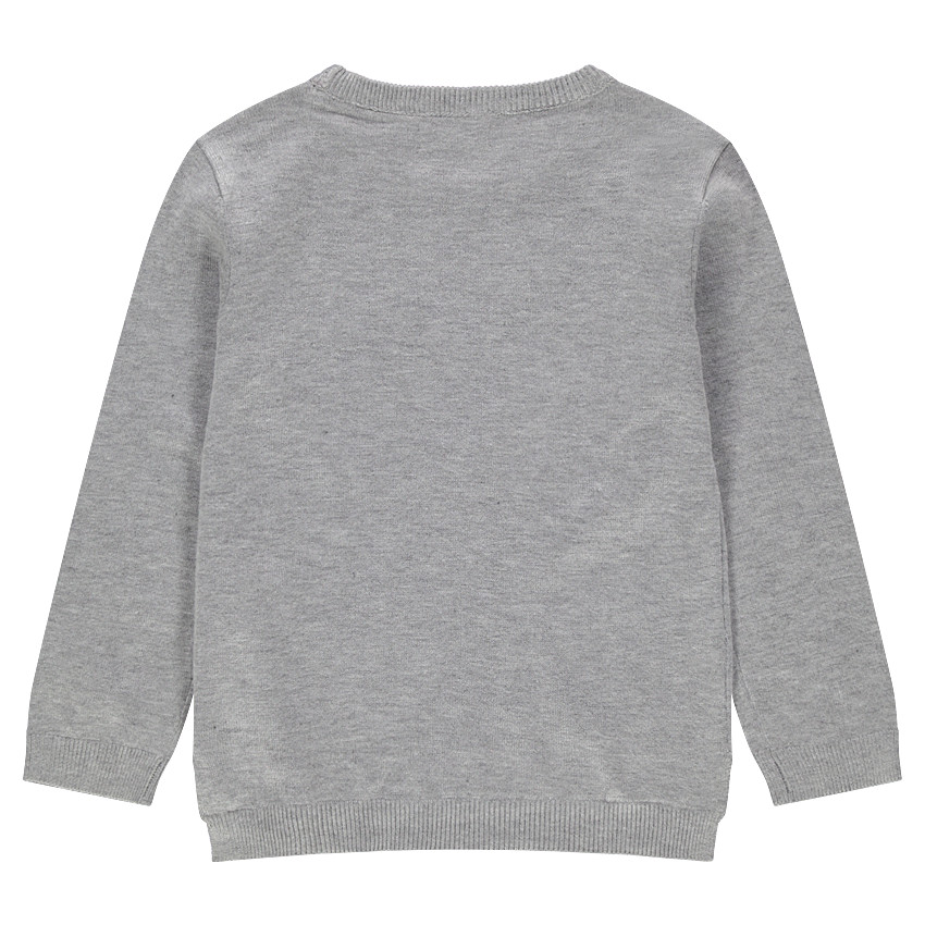 Pull en tricot gris chiné avec coeur en sequins magiques 