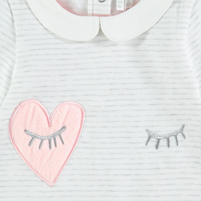 Ensemble robe manches longues rayé avec legging en jersey et badge coeur 