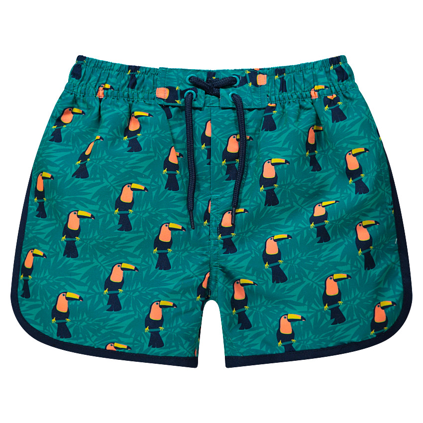 Short de bain avec toucans printés sur fond végétal 