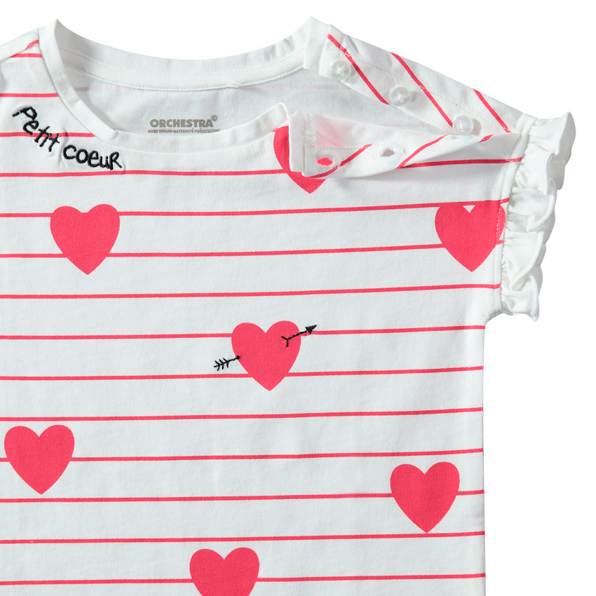 T-shirt manches courtes volantées avec rayures et ouverture boutonné 