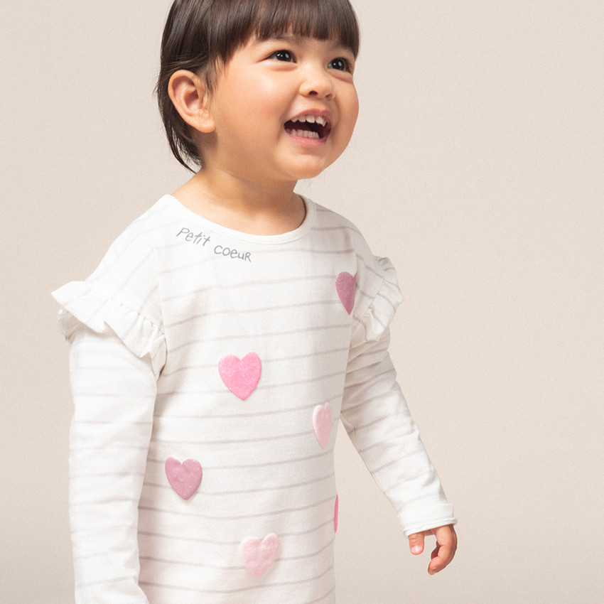 T-shirt manches longues rayé avec motif pailleté en relief 