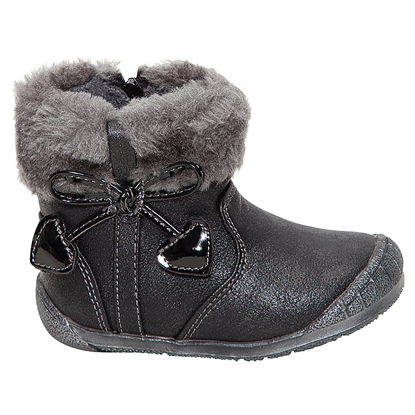 Bottines argentées en coeurs et col en fausse fourrure 