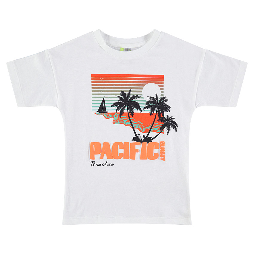 Tee-shirt manches courtes avec paysage et palmier printés  