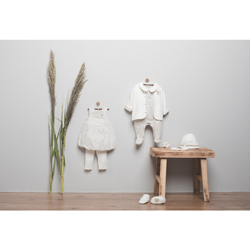 Ensemble naissance bonnet et moufles en coton bio 