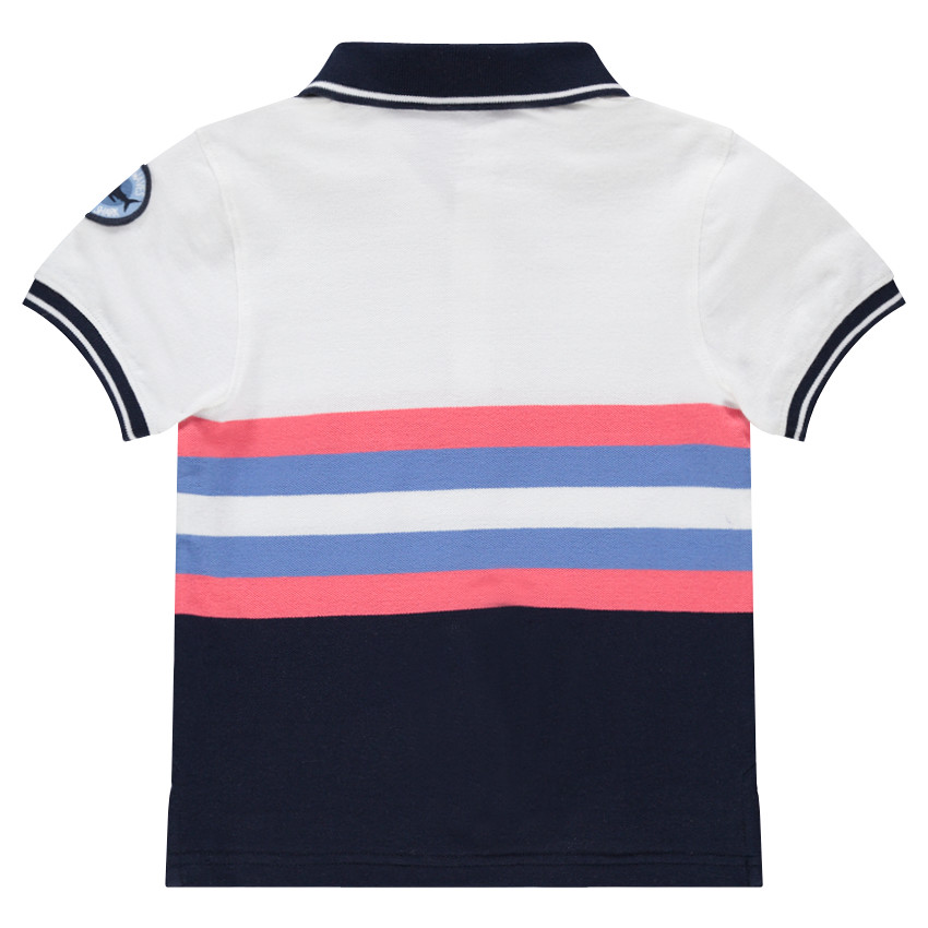 Polo manches courtes en jersey avec bandes contrastées et badge patché 