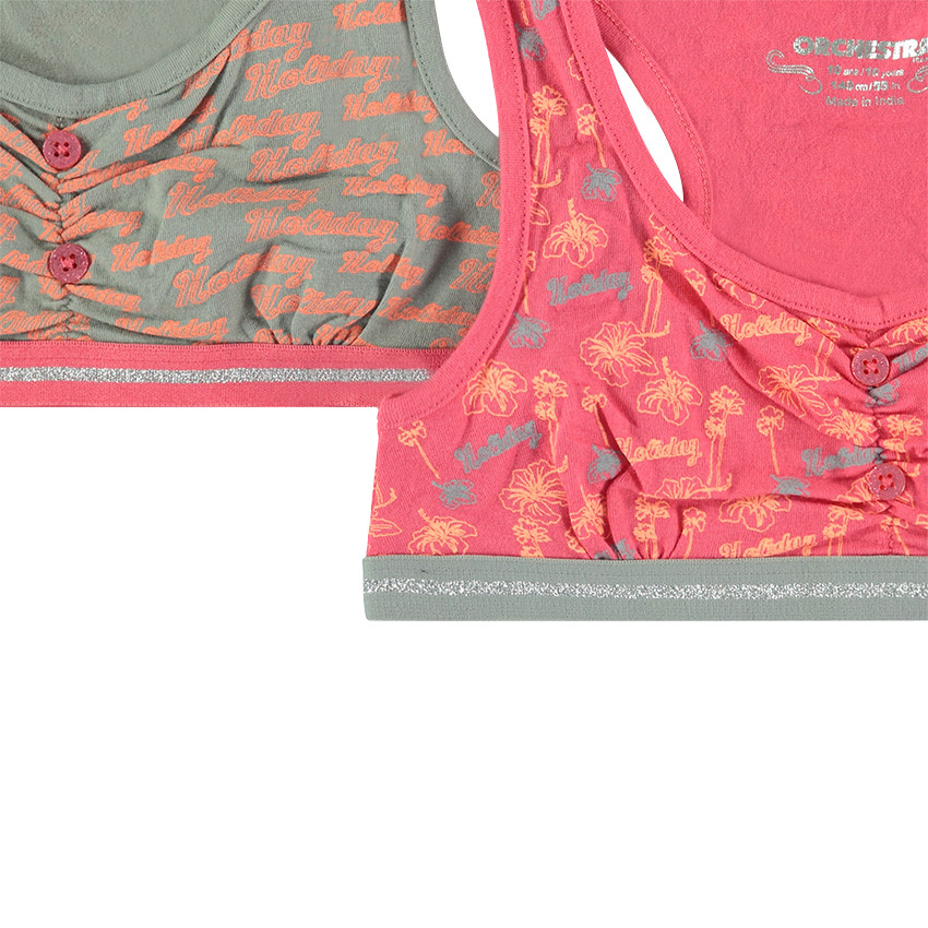 Junior - Lot de 2 brassières en coton avec élastique pailleté et fronces 