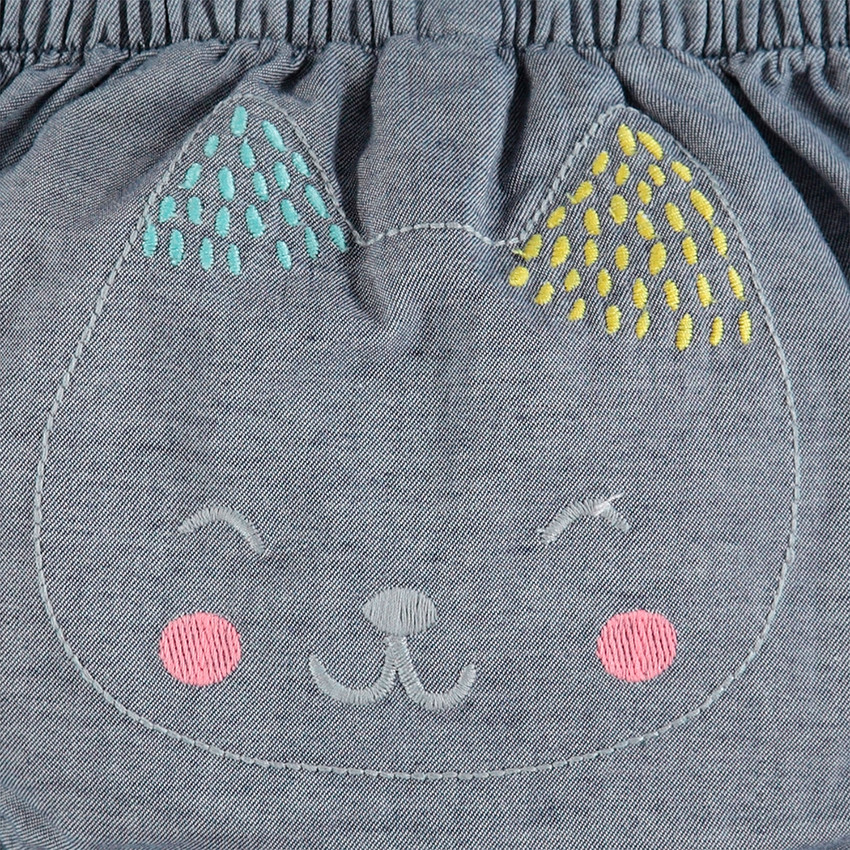 Ensemble avec tunique à fleur et bloomer avec chat brodé 