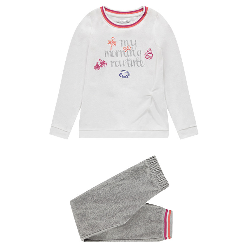 Junior - Pyjama en velours avec inscription printée et broderies 