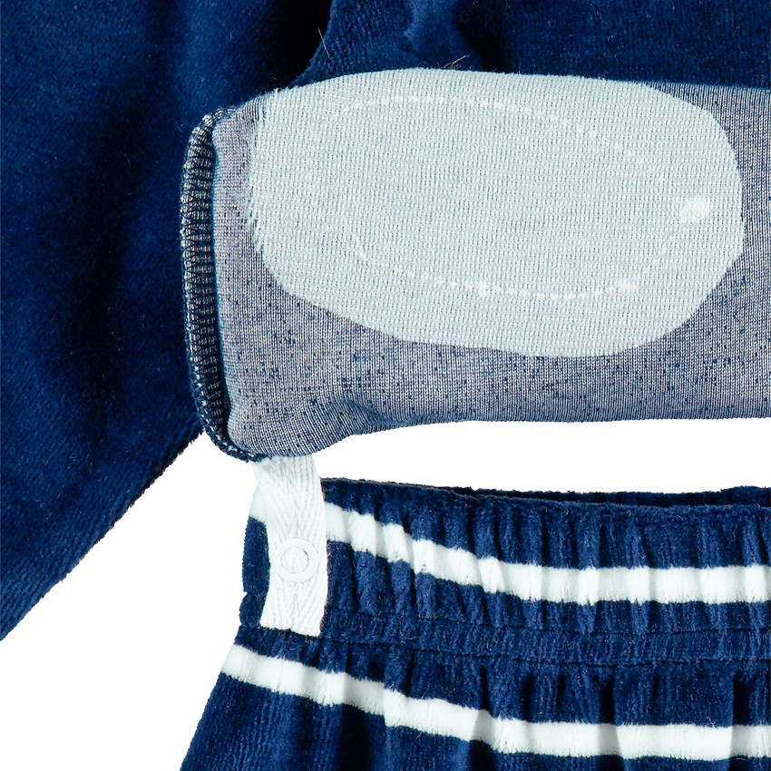 Pyjama en velours avec dinosaure et pantalon rayé 