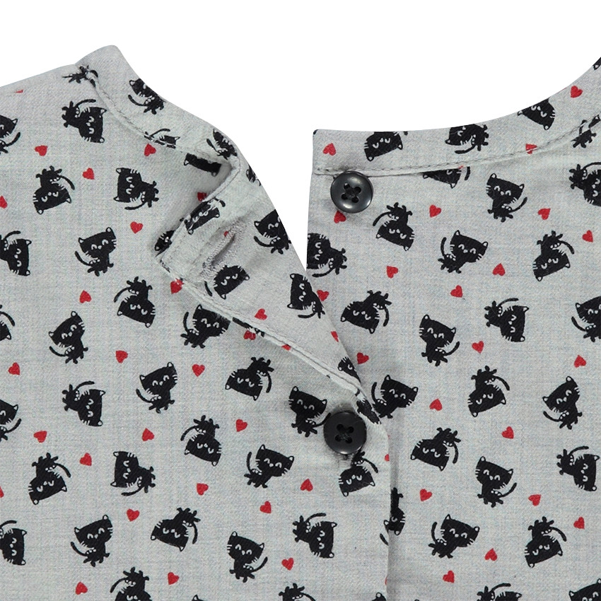 Robe manches longues imprimée chats all-over avec noeud en velours 