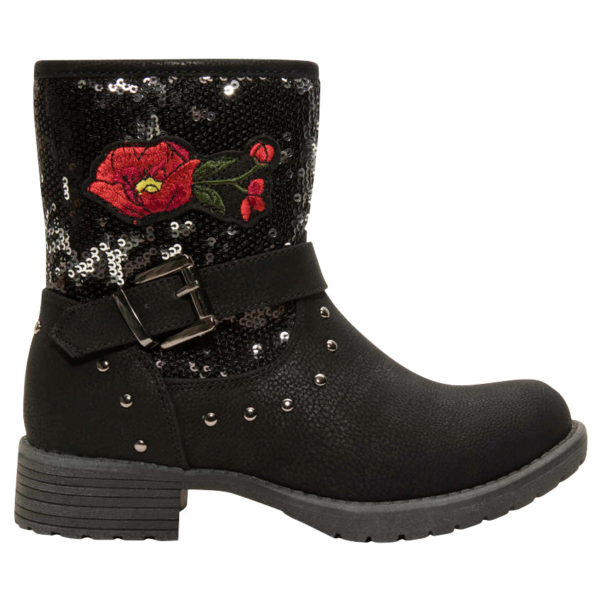 1/2 bottes effet cuir avec sequins et fleur patchée 