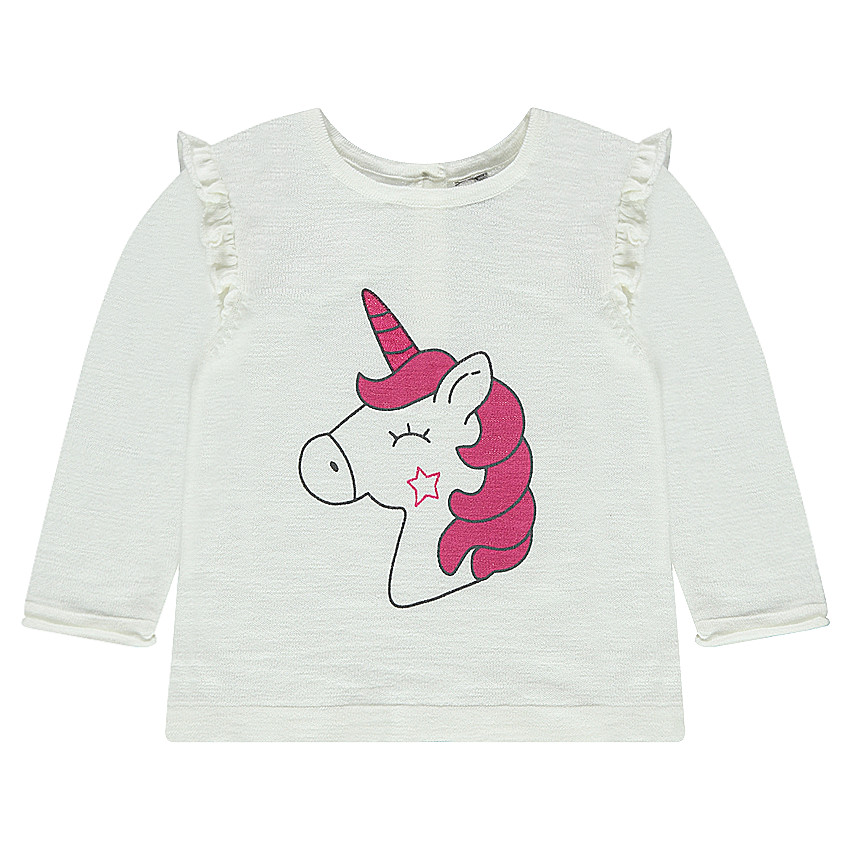 Pull en tricot slub avec animal printé et manches volantées 