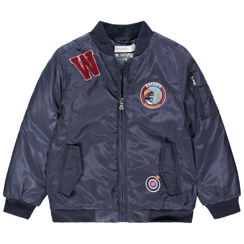 Blouson style bomber à badges et lettre en bouclette 