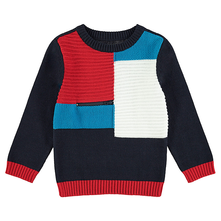 Pull en tricot avec contrastes et zip sur le devant 