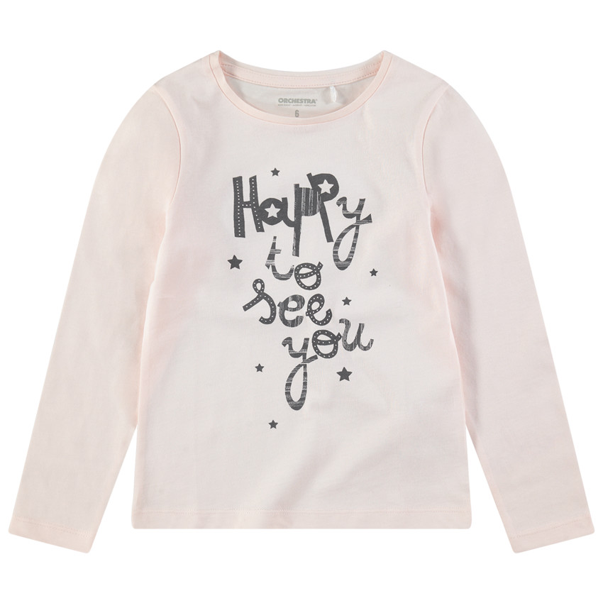 T-shirt manches longues rose pâle avec message printé 