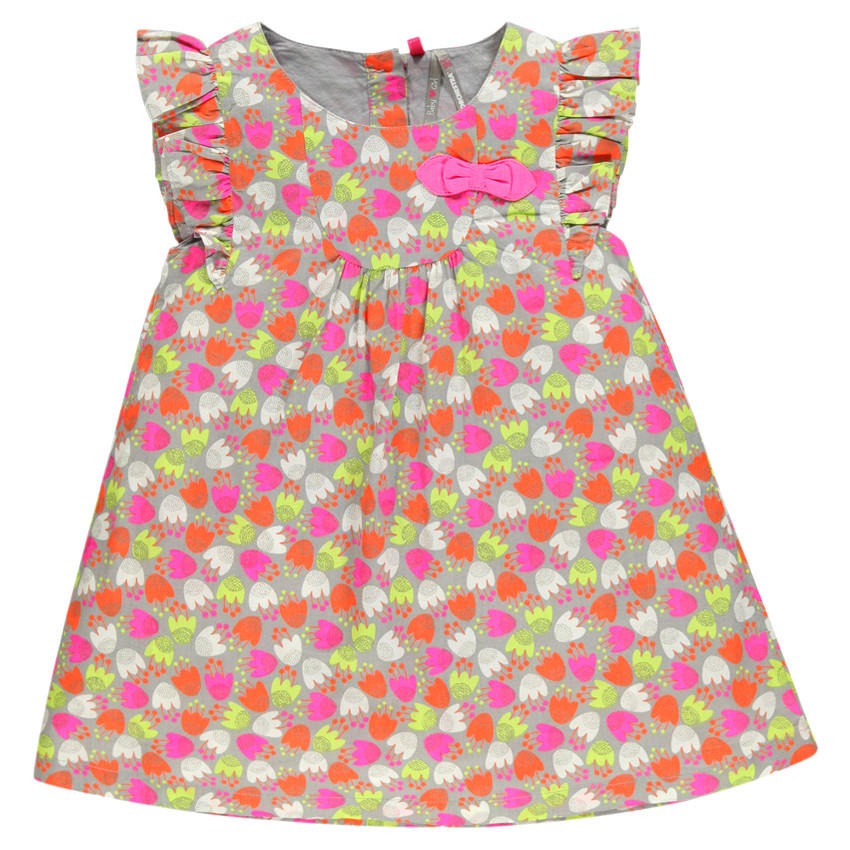 Robe en coton à imprimé tulipes avec noeud et volants 