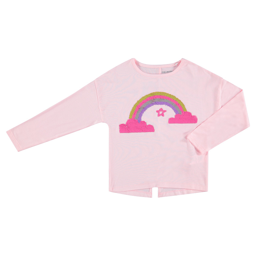 Tee-shirt manches longues avec arc-en-ciel en sequins magiques 