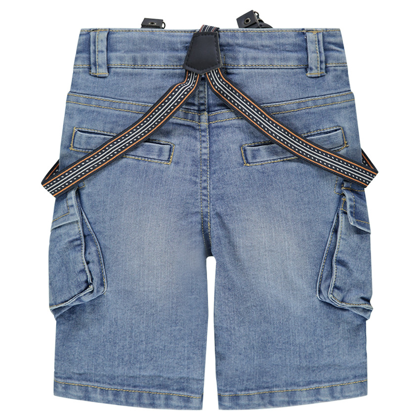 Bermuda en jeans effet used avec poches et bretelles amovibles 