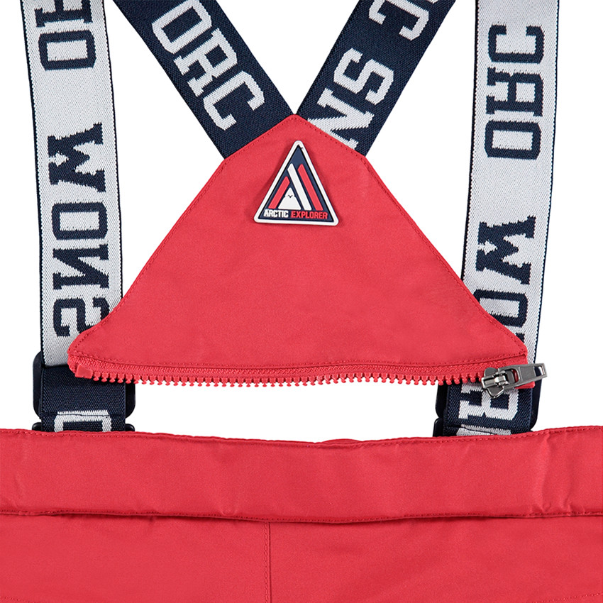 Pantalon de ski imperméable rouge avec bretelles amovibles 