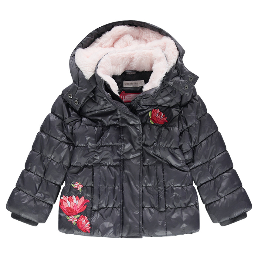 Doudoune matelassée doublée sherpa avec fleurs brodées 
