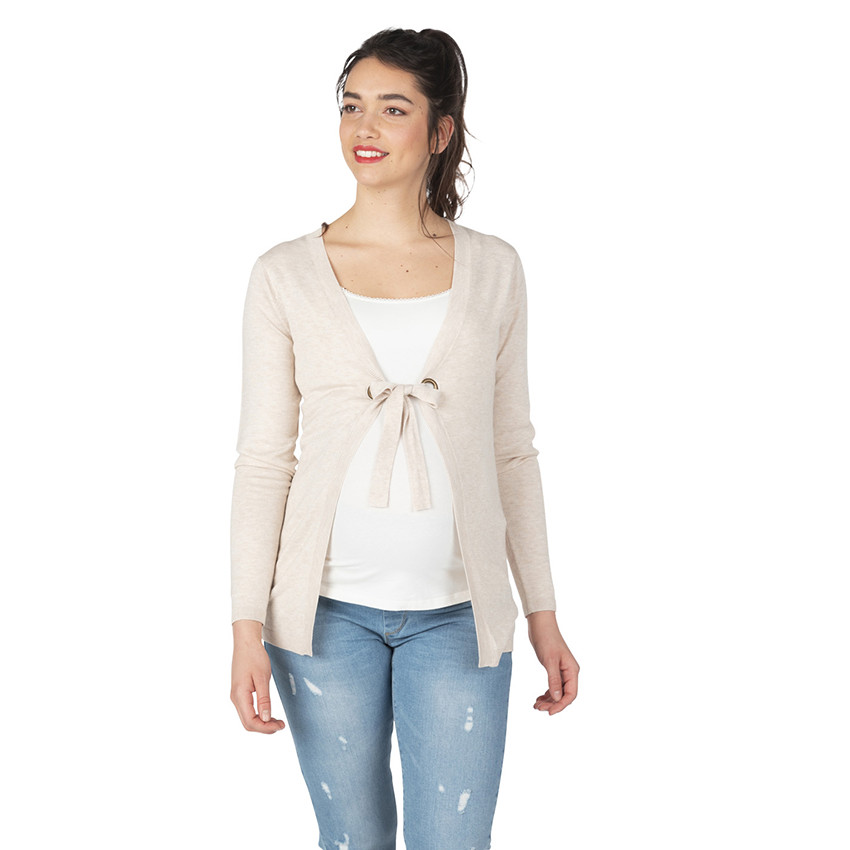 Gilet de grossesse en tricot chiné avec liens à nouer 