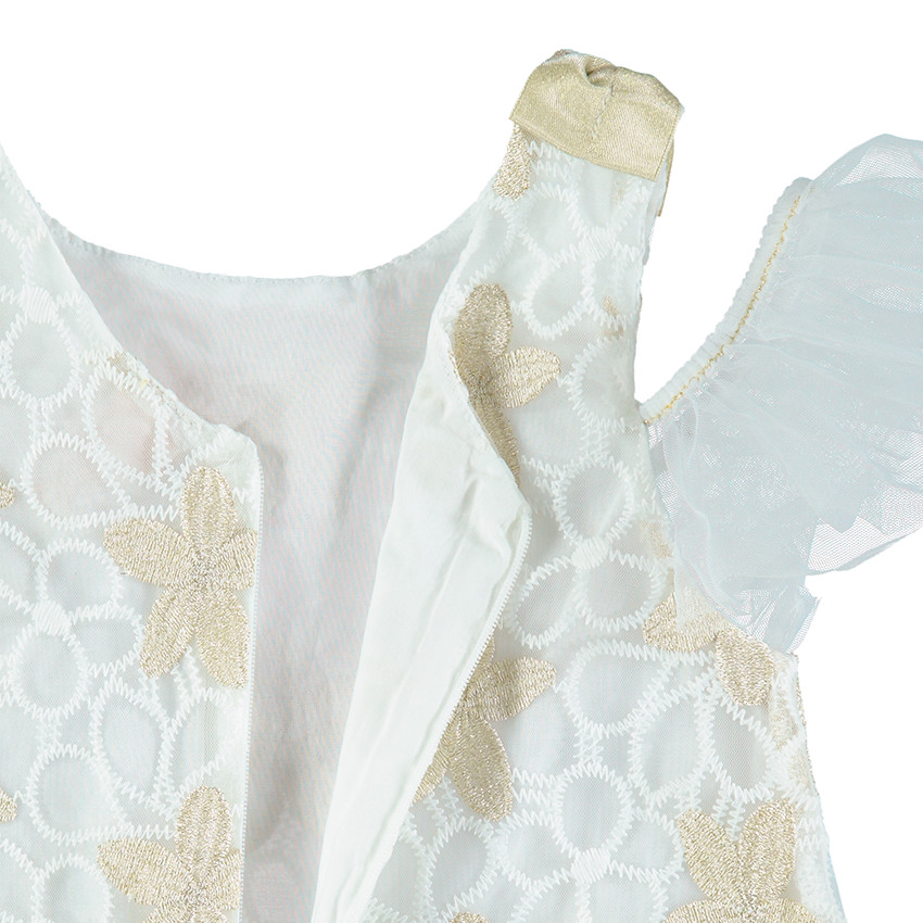 Robe de cérémonie en dentelle doublée avec fleurs brodées 