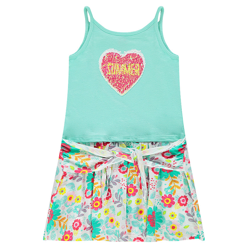 Robe effet 2 en 1 à sequins magiques avec imprimé floral 