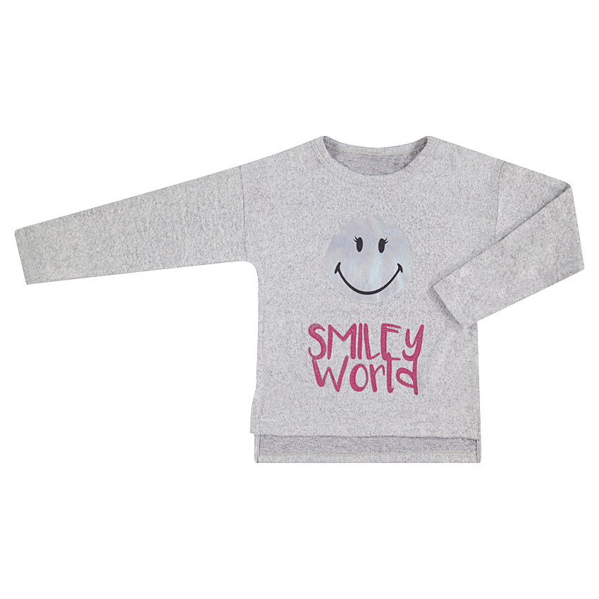 Tee-shirt manches longues chiné avec print Smiley iridescent 