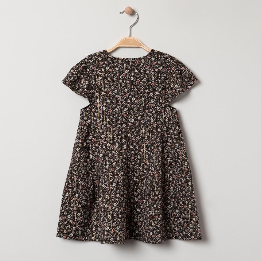 Robe manches courtes à fleurs all-over et rayures  