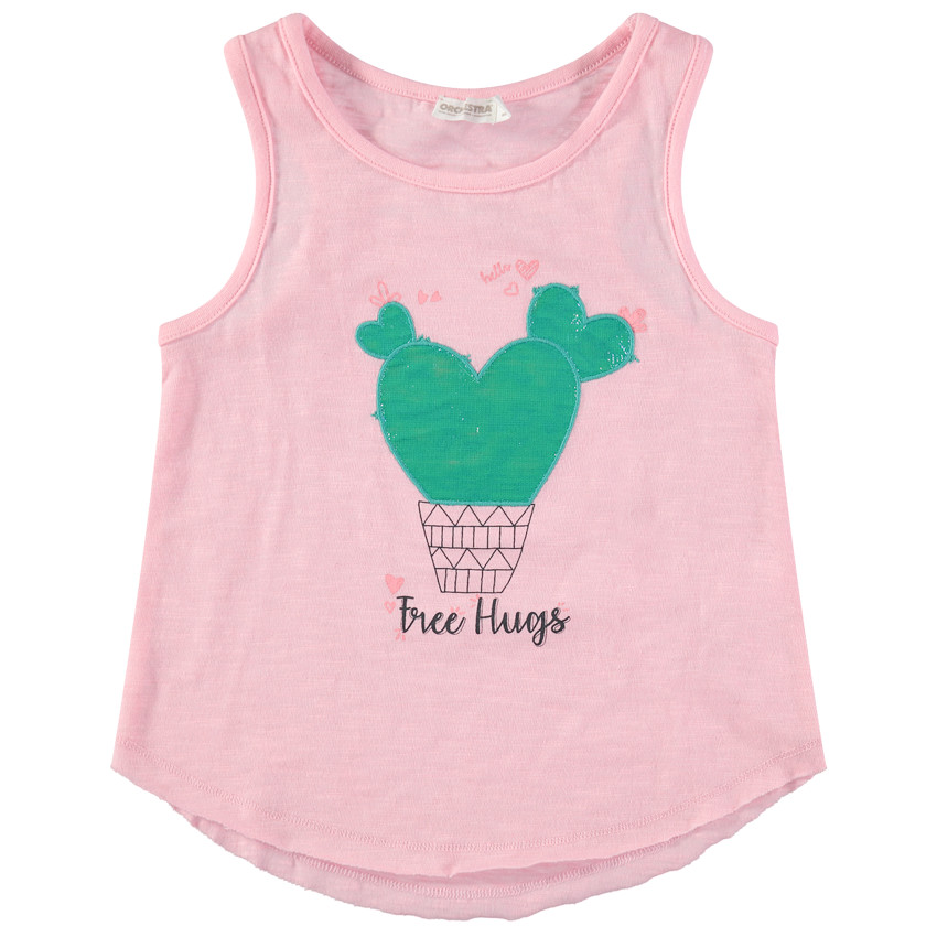 Débardeur rose avec cactus et message printés  