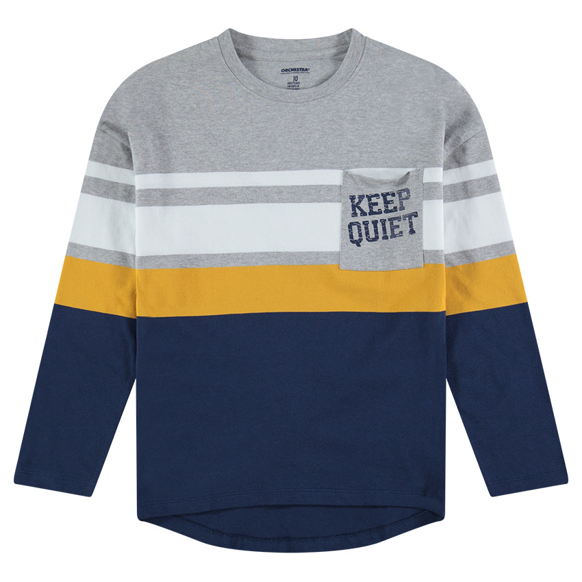 Junior - Tee-shirt manches longues avec bandes contrastées et poche 