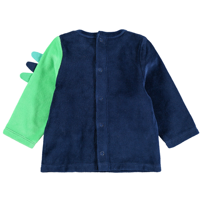 Pyjama en velours avec dinosaure et pantalon rayé 