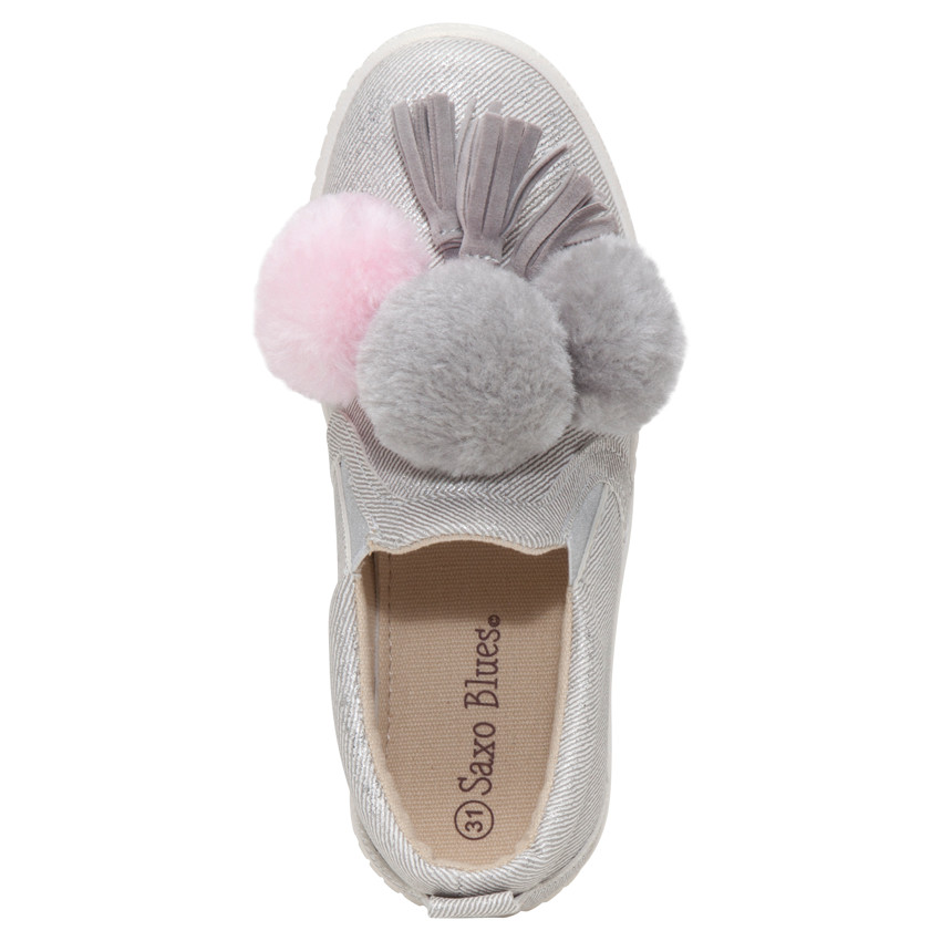 Baskets basses avec revêtement effet brillant et pompons du 24 au 27  