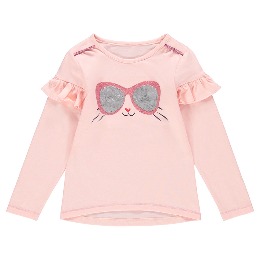 Tee-shirt manches longues en jersey avec volants et sequins magiques 
