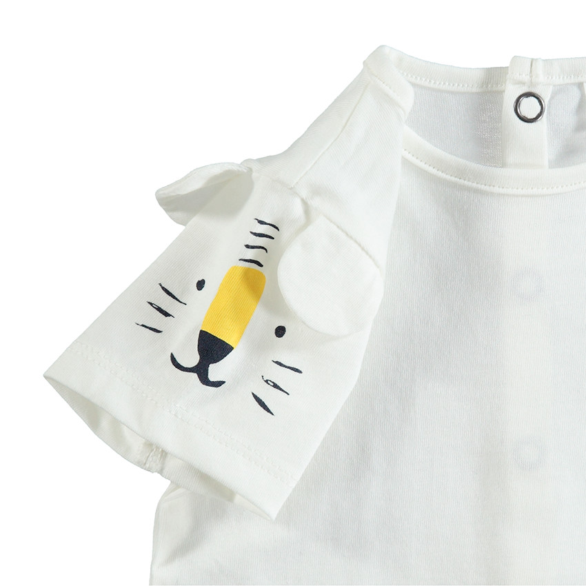 Ensemble t-shirt manches courtes avec tigre printé et barboteuse rayée 