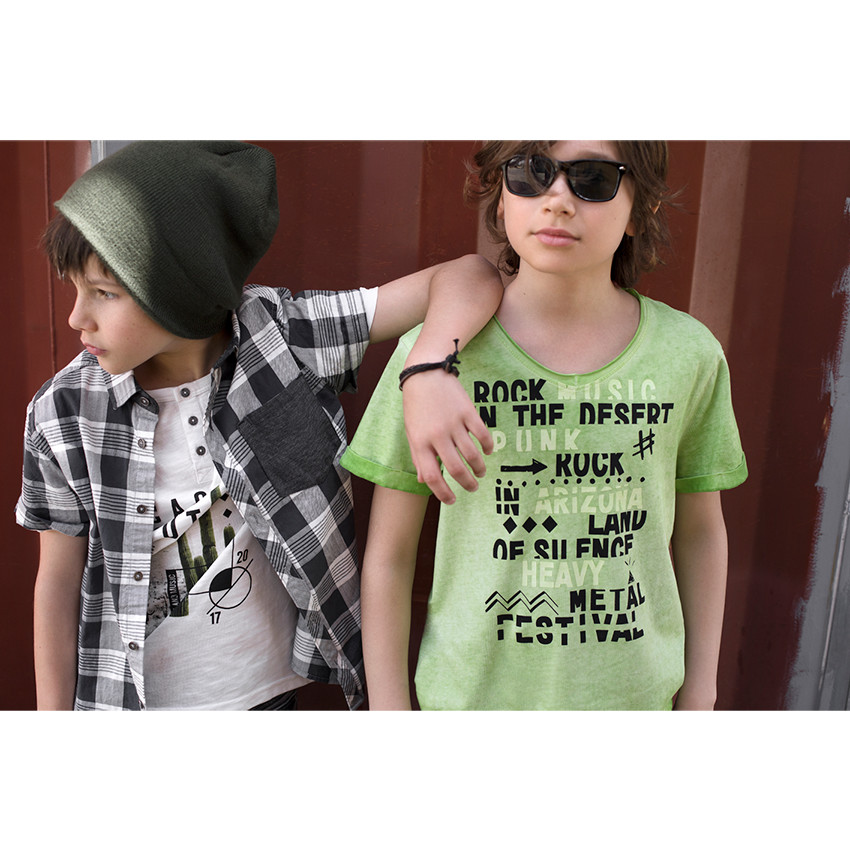 Junior - Chemise manches courtes à carreaux all-over avec poche plaquée 