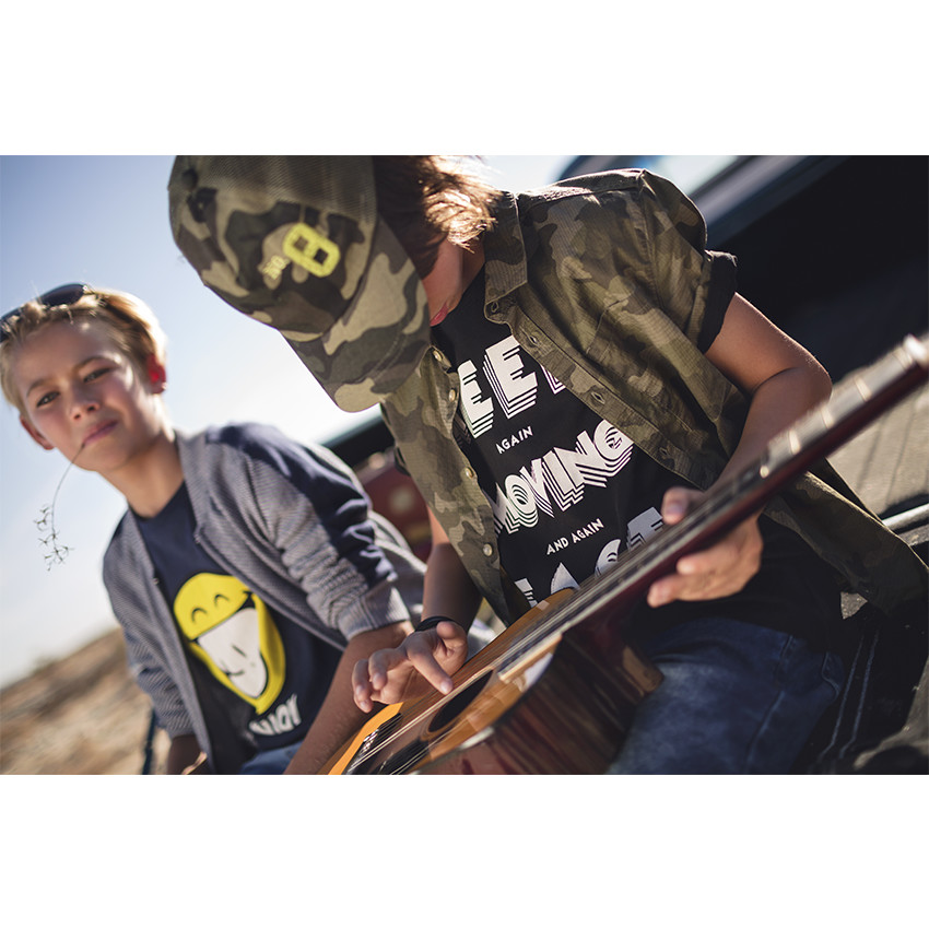 Junior - Chemise manches courtes en coton fantaisie army 