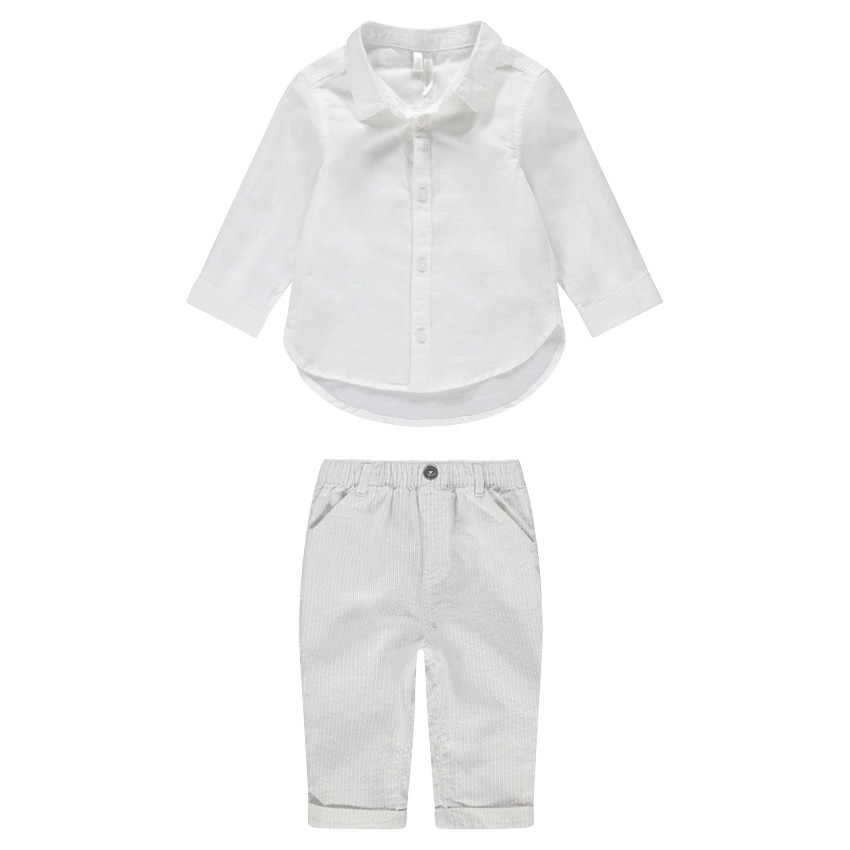 Ensemble avec chemise manches longues unie et pantalon rayé 