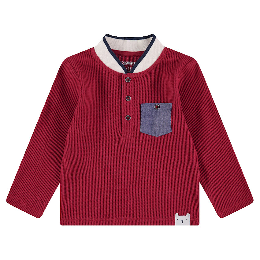 Tee-shirt manches longues en nid d'abeille avec poche en chambray 