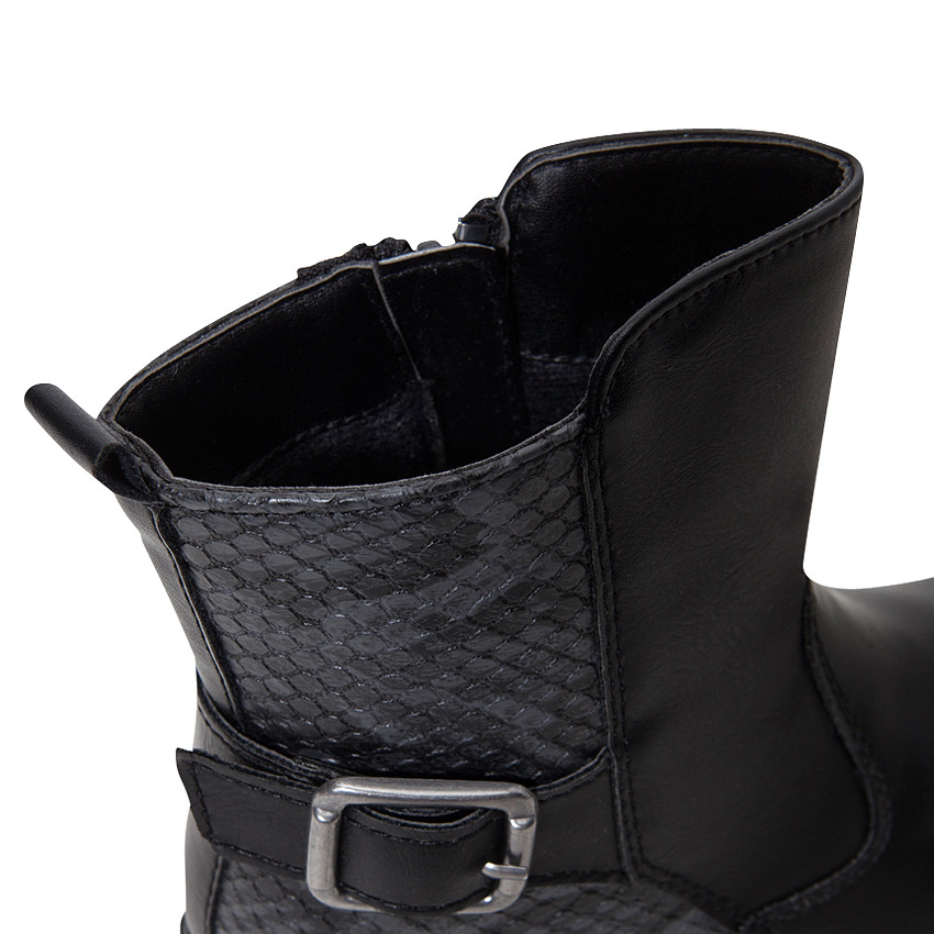 Bottines en simili cuir avec boucle fantaisie et empiècement serpent 