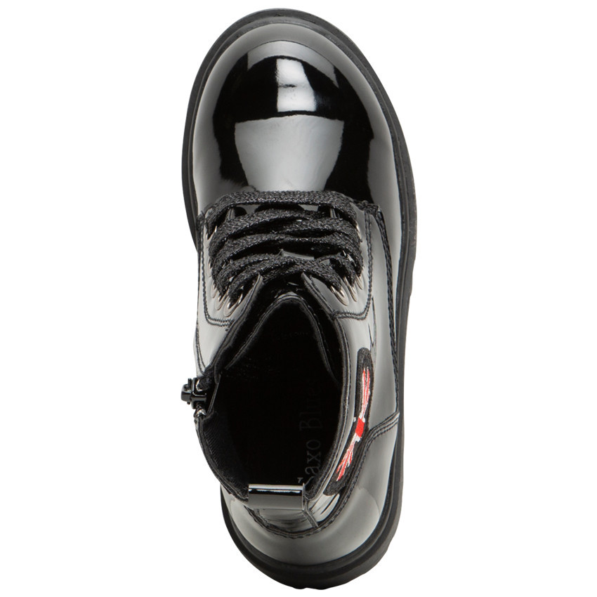 Bottillons vernis avec badge coeur motif drapeau Londonien 