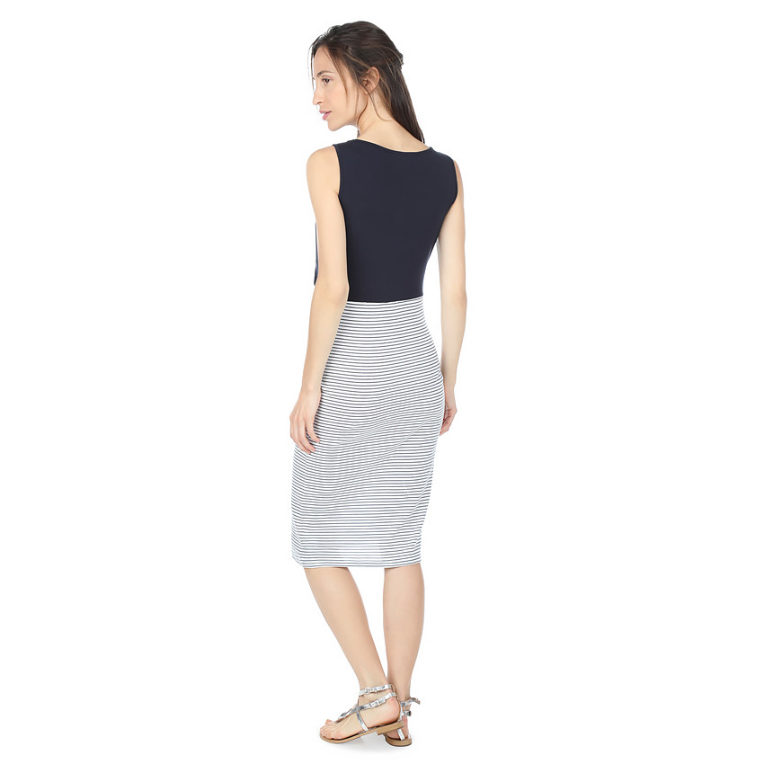 Robe de grossesse et d'allaitement effet 2 en 1 unie/rayée 