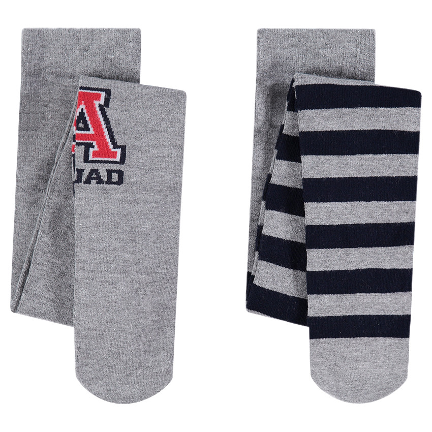 Junior - Lot de 2 collants épais à rayures / lettre en jacquard 