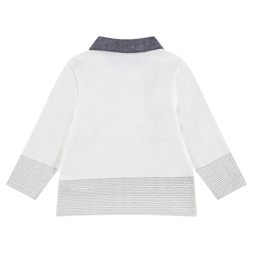 Polo manches longues avec col chambray et print Smiley 