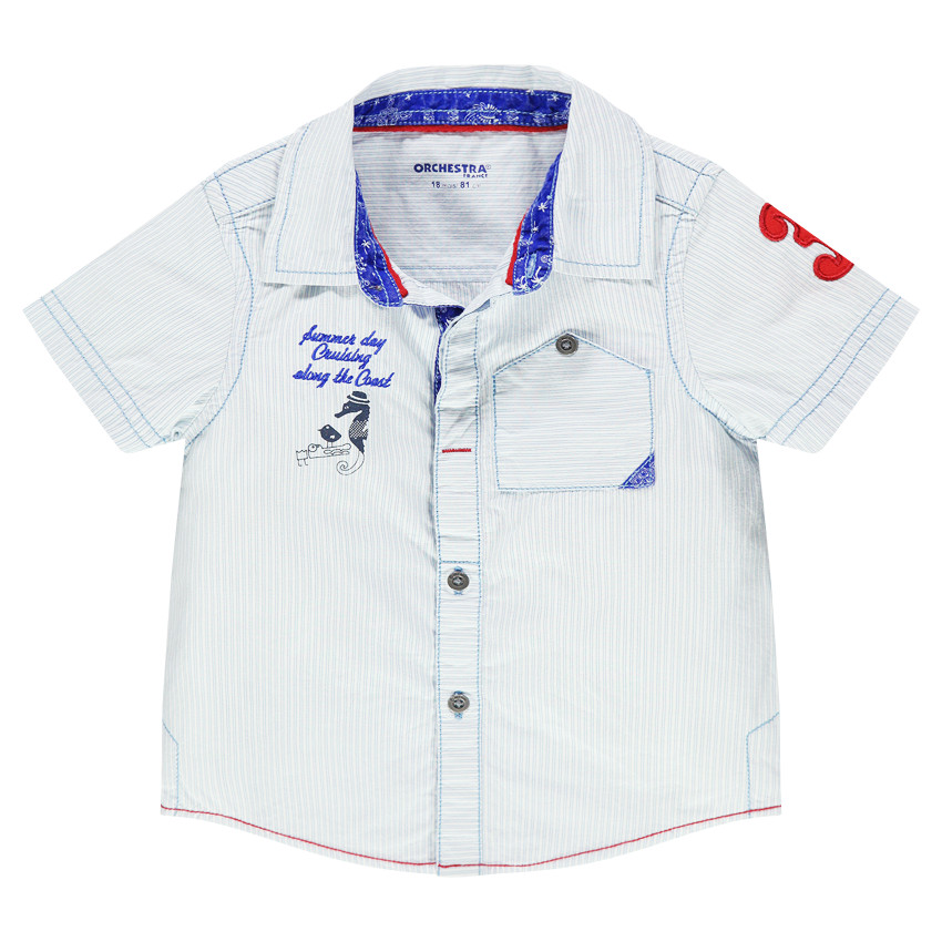 Chemise manches courtes rayée avec poche et message printé 