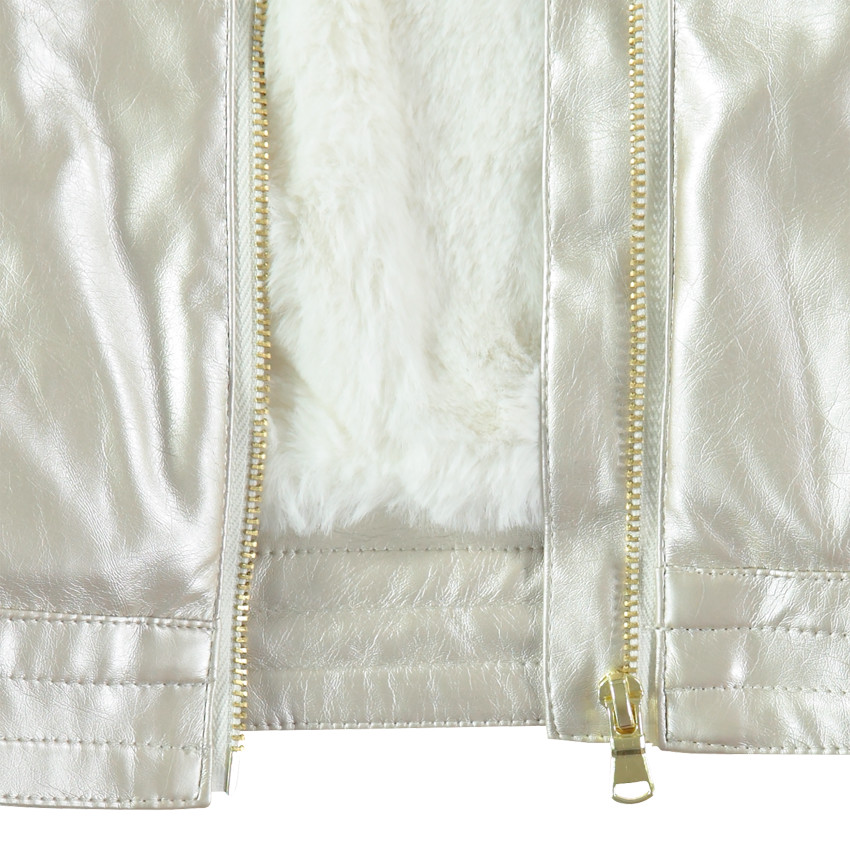 Perfecto en simili cuir argenté doublé sherpa 